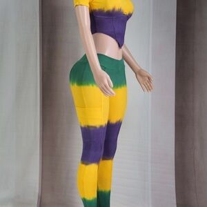 Bold Yellow and Green Leggings with Color-Blocking Design